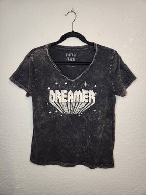Vintage canvas Dreamer Graphic V-Neck Tee Black size S